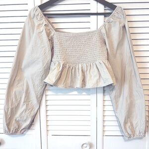 LA Hearts Pacsun 100% Cotton tan ruffle long sleeve babydoll smocked crop small